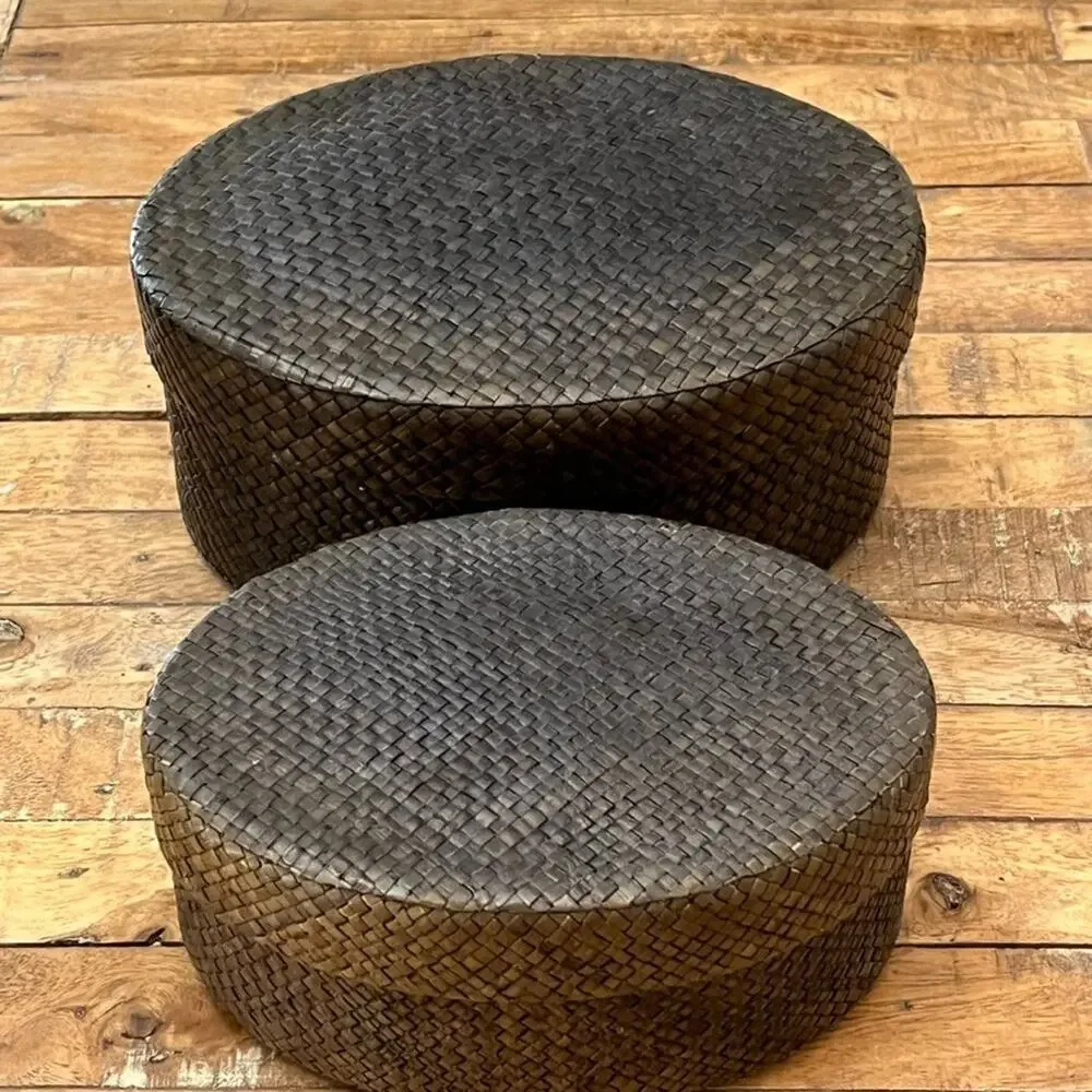 Wicker Lidded Storage Baskets (2) 8x3.5